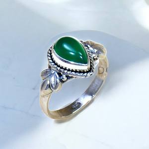 Anillo de Boda de Plata de Ley 925, Ligero, con Piedra Preciosa de Ónix Verde Natural con Engaste de Bisel en Forma de Perla para Mujer, Venta al por Mayor - Product Image 1