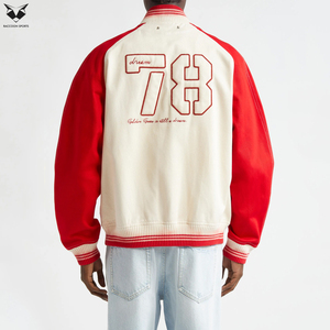Red and White Varsity Jacket Men Custom Embroidery Golden Club Letterman Jacket Soft Fleece Bomber Jacket Casual Sports Wear - Product Image 5