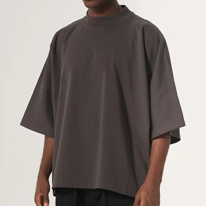Men's Oversized High <b>Collar</b> Short Sleeve Knitted <b>T</b>-<b>Shirt</b> Solid Color Minimalist Style Regular Length - Product Image 1