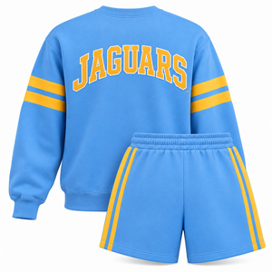 Conjunto de Sudadera y Pantalones Cortos de los Southern University Jaguars, Personalizado HBCU, Azul y Dorado, Cuello Redondo, Felpa, Dos Piezas, Venta al Por Mayor - Product Image 2
