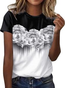 T-shirt imprimé pour femme, décontracté, pour le printemps/été, uni, standard - Product Image 4