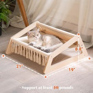 Bed with Removable Washable Cover, <b>Pet</b> Couch <b>Sofa</b> for Indoor Cat Elevated Kitty Lounge Chair Suitable for Puppy, Wooden Cat Furn - Product Image 5