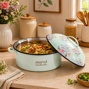 Casserole en acier émaillé vert menthe de qualité supérieure Marvel Handicrafts avec couvercle, pot isotherme pour servir des aliments chauds, élégant pour la cuisine - Product Image 3