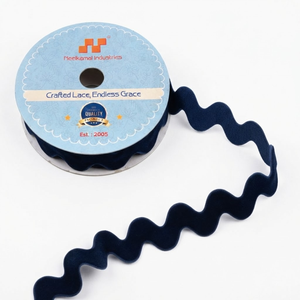 25mm <b>Navy</b> Blue Ric Rac Velvet <b>Ribbon</b> Wavy Edge for Yacht Interiors Marine Uniforms Sailor Costumes Nautical Crafts Bulk Exporter - Product Image 1