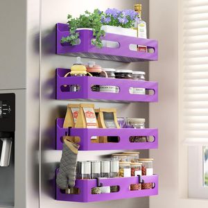 4 Pack Strong Magnetic Spice Rack for Refrigerator Multipurpose 4-Hook <b>Shelf</b> Organizer for <b>Kitchen</b> & Bathroom - Product Image 1