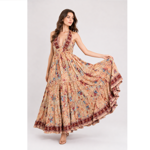 Breathable & Comfortable Summer Silk Maxi <b>Dress</b> Halter Neck Floral Printed Smocked Beach Wear <b>Dress</b> At Wholesale Rate - Product Image 1