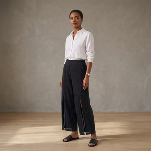 Women's High Elastic Waist Black Flare Pants Loose Fit Full Length Solid Color Bohemian Summer Style Eco-Friendly Cotton Rayon - Product Image 4