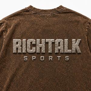 Unisex Oversized <b>Collarless</b> Short Sleeve 100% Cotton Fleece Acid Wash Front Embroidered Logo Quick Dry Pocket Sporty Casual Soft - Product Image 5