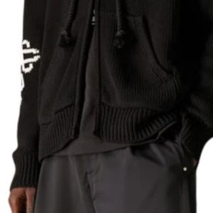 Chunky Knit Emblem Zip Through Hoodie Black With Embroidered Logo Soft Comfortable Knitwear <b>Perfect</b> for Casual Streetwear - Product Image 4