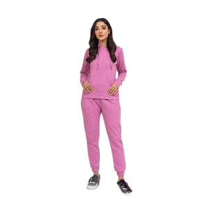 High Quality Cozy Women Two Piece <b>Tracksuit</b> Light Pink Hoodie and Joggers Set Winter Lounge Wear Customizable - Product Image 1