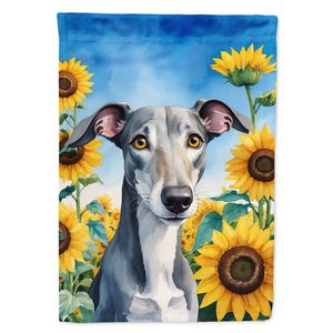 Drapeau de jardin lévrier et tournesols oeuvre multicolore pour patio cour bannière décorative de boîte aux lettres pour parterres de fleurs taille de jardin - Product Image 1