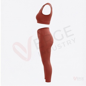 Conjunto de 2 piezas de yoga para mujer: Top corto acanalado azul marino de manga larga con cuello cuadrado y tirantes finos, y shorts de cintura alta - Product Image 3