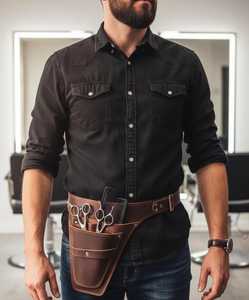 Étui pour ciseaux de barbier en cuir véritable fait main, logo personnalisé, anti-odeur, design confortable et décontracté, rangement portable - Product Image 3