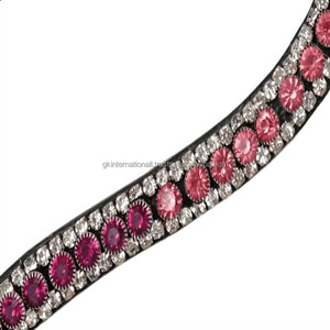 Fronture de cheval en cuir noir de luxe, de marque supérieure, ornée de cristaux transparents roses et blancs, de strass et de diamants, en forme de vague, pour taille Full Cob. - Product Image 6