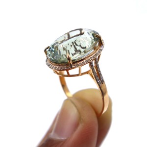 Anillo de Plata de Ley 925 Chapado en Oro Rosa con Amatista Verde Natural y Diamantes, Anillo de Regalo con Piedras Preciosas para Mujer - Product Image 4