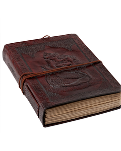 Rustic Two-Panel Embossed Leather Notebook Mandala & Paisley Motif Natural Deckle Edge Pages, Wrap Around Cord Tie Handcrafted - Product Image 4