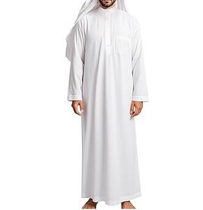 Túnica informal negra para hombre, de una pieza, manga larga, ropa tradicional musulmana, cuello redondo, largo hasta el tobillo, 100% algodón, estilo Dubai. - Product Image 6