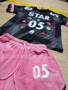 Summer Cotton T Shirt Sweat <b>Short</b> and Shirt Set For <b>Men</b> 2 Piece Embroidery <b>Patch</b> Printed Acid Wash Shirts <b>Shorts</b> Tracksuit - Product Image 5