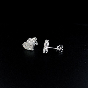 Heart Shape 925 Silver Vermeil Pave Diamond Stud Earrings 1.25ct Round Brilliant Cluster Unisex IGI Certified Gift Earrings - Product Image 2