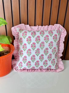 Ruffle <b>Throw</b> Pillow Covers Block Print Farmhouse Floral Hidden Zipper Boho Pillow Case or Cute <b>Outdoor</b> Pillow Case - Product Image 4