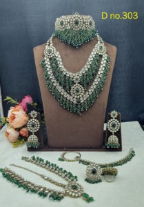 Parure de bijoux de mariée lourde en Kundan, collier double couche, boucles d'oreilles, ensemble de bague de nez Damini, bijoux fins pour mariage indien, fabricants - Product Image 2