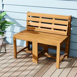 Conjunto de Muebles de Patio 3 en 1 Convertible de Madera de Acacia para Exteriores, Sofá de Dos Plazas Natural con Mesa y Sillas, Incluye Soporte para Plantas - Product Image 2