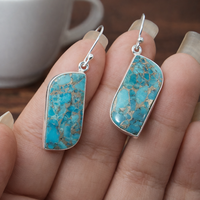 Blaue Kupfer-Türkis Edelstein Tropfen-Ohrringe 925 Sterling Silber Handgefertigte Hängeohrringe Roségold Gelbgold Plattierter Schmuck