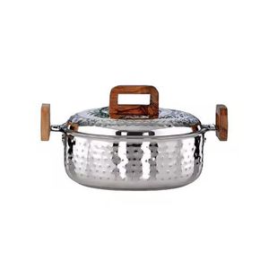 Wood and metal <b>serving</b> <b>dish</b> <b>set</b> with engraved geometric silver lid blue accent knob and decorative wooden base premium kitchenwa - Product Image 6