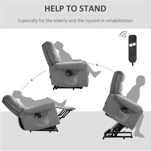 Grey Velvet Power Lift Recliner Chair with <b>Vibration</b> Massage & Remote <b>Control</b> Padded Comfort Recliners - Product Image 4