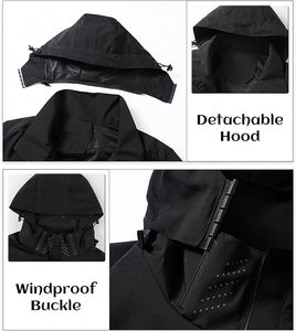 Men's Hooded Waterproof Polyester Windbreaker <b>Jacket</b> Full Sleeve Solid Color Casual Winter Streetwear Lightweight Outerwear - Product Image 4