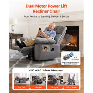 Fauteuil inclinable électrique à double moteur avec fonction de massage et de chauffage, fauteuil inclinable en tissu surdimensionné pour personnes âgées, réglage infini des positions - Product Image 2
