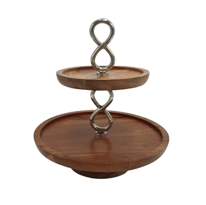 Présentoir à gâteaux classique en bois à 2 niveaux, plateau de service, support de desserts et de fruits de style ferme, vaisselle, supports à gâteaux - Product Image 1