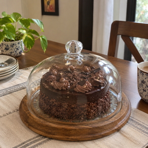 Cloche à gâteau en verre artisanal avec base en bois, présentoir à dessert, plateau de service pour pâtisseries et aliments, pour la maison - Product Image 5