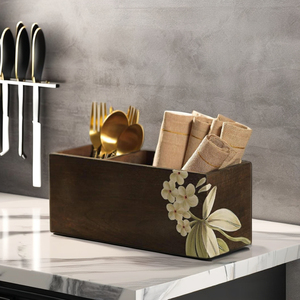 Wooden Cutlery Box Enamel Printed Cutlery Box Kitchen <b>spoon</b> fork holder Dining <b>Table</b> Wooden Cutlery stand flatware stand - Product Image 6
