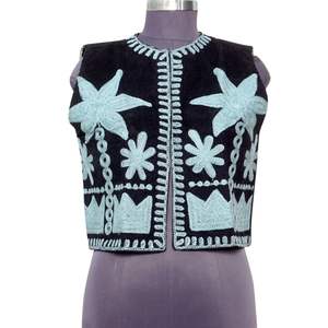 Gilet élégant pour femme en coton imprimé, sans manches, style palmier, matelassé fait main, idéal pour l'automne et l'hiver, parfait pour les soirées. - Product Image 1