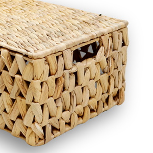 Vintage Rectangle Natural Hyacinth Rattan Eco-Friendly Handle Multi-Purpose Basket Lid <b>Storage</b> Organizer Handmade - Product Image 3