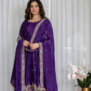 Ramdev Trading <b>Women's</b> Designer Modern All Seasons <b>Kurta</b>/Kurti Wedding Diwali Party Wear Indian Pakistani Clothing Heavy Chinon - Product Image 1