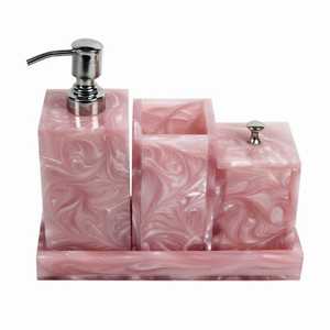 Elegant Pink Resin Modern Eco-Friendly Five-Piece Round Soap Dispenser and <b>Toothbrush</b> <b>Holder</b> with Lid Easy to Clean - Product Image 1