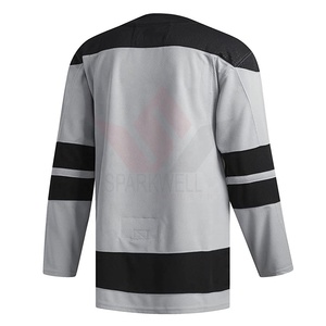 Jersey de Hockey sobre Hielo Personalizado para Hombre, Color Gris Negro, Cuello Redondo, Manga Larga, Sublimado, Transpirable, de Malla, Secado Rápido, Corte Regular - Product Image 4