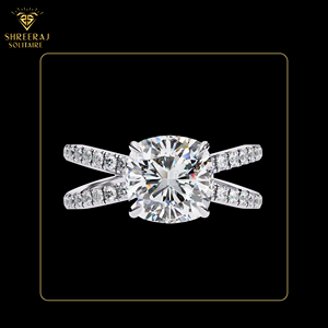 Anillo de Compromiso con Diamante Cultivado en Laboratorio, Doble Banda, Oro Sólido de 14K, Engaste de Media Eternidad, Certificado IGI, 2.50 Quilates en Total - Product Image 2