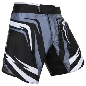 Shorts MMA pour hommes, impression numérique, logo personnalisé sur le devant, noir, gris, blanc, coupe athlétique, évacuation de l'humidité, polyester, coton, sports de combat - Product Image 1