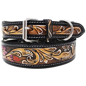 Collar occidental para mascotas con herramientas manuales, diseño tallado, Collar de perro de cuero de vaca con acolchado suave, Fabricante Mayorista indio - Product Image 3