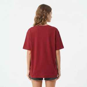 Women's Dark <b>Red</b> V-Neck Short <b>Sleeve</b> T-Shirt Loose Fit 100% Cotton Casual Jersey Print Logo <b>Top</b> Spring Summer - Product Image 3