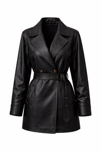 Manteau trench pour homme en cuir d'agneau véritable noir imperméable et respirant - Product Image 4