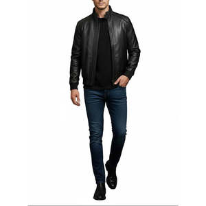 Chaqueta de cuero para hombre Leathertex HST, estilo motociclista, para otoño, con cuello alto. - Product Image 2