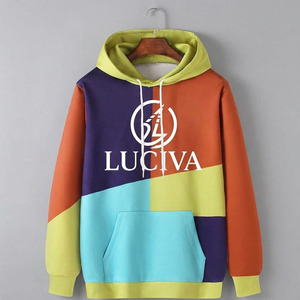 <b>Men's</b> Color Block <b>Pullover</b> Hoodie – Bright Multi-Color Patchwork Oversized Streetwear Sweatshirt - Product Image 2