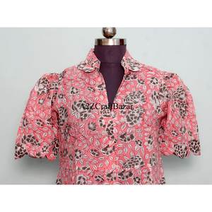 Robe midi florale Kangura pour femme, 100 % coton écologique, style Kangura, col en V, manches courtes, boutons décoratifs, lavable. - Product Image 2