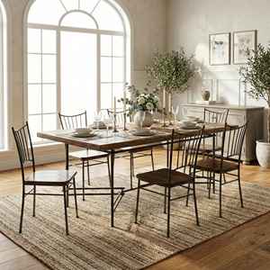 Mesa de Comedor de Hierro Hecha a Mano con Tablero de Madera Maciza, Muebles de Comedor Modernos y Rústicos para Familias, Estructura Metálica, Decoración de Interiores para el Hogar y Restaurantes - Product Image 3