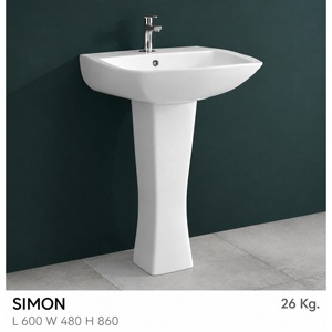 Lavabo de Pedestal Rectangular con Grifo de un Solo Orificio, Diseño Contemporáneo, Montaje en Suelo, Acabado Pulido 5 - Product Image 4