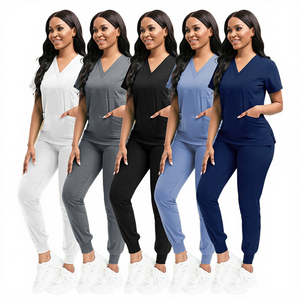 Women's Nurse Medical <b>Scrub</b> <b>Top</b> V-Neck Short Sleeves Polyester/Rayon/Spandex Woven Fabric Comfortable-Fit Quick-Dry Wrinkle OEM - Product Image 3